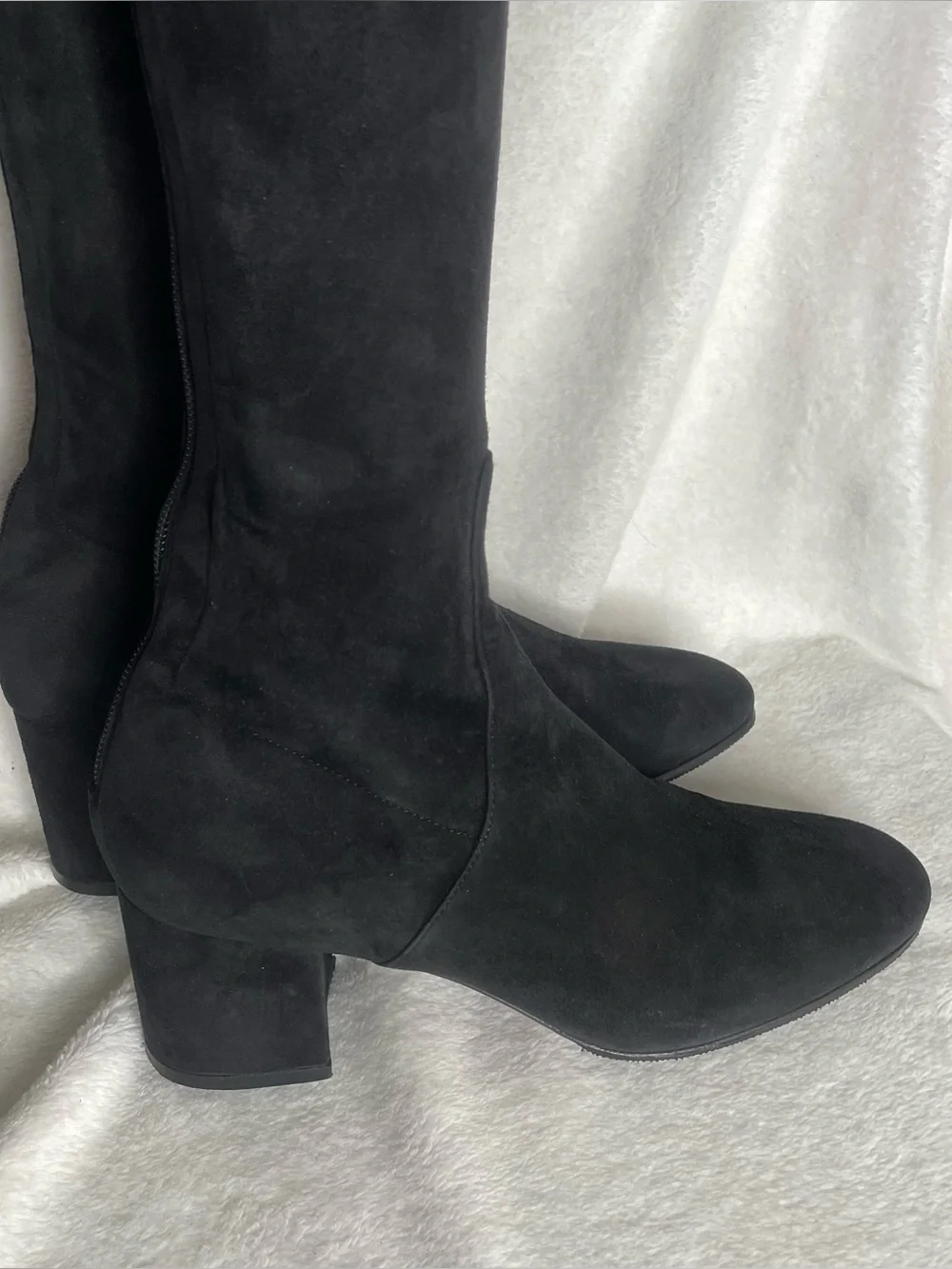 VALENTINO GARAVANI Black Suede Over The Knee Block Heel Boots Women Size 38.5